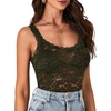 image:imageLYANER Womens Sexy Floral Lace Tops Scallop Strap Sleeveless See Through Sheer Tank Top Cami ShirtArmy Green