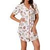 image:imageLYANER Womens Striped Nightgown Short Sleeve Sleepshirt Button Down Nightshirt SleepwearBurger and Fries White