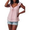 image:imageLYANER Womens Tie Front Sweetheart Neck Ruffle Cap Sleeve Ruched Smocked Casual Babydoll TopsLight Pink
