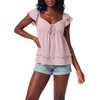 image:imageLYANER Womens Tie Front Sweetheart Neck Ruffle Cap Sleeve Ruched Smocked Casual Babydoll TopsLight Pink