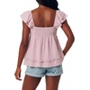 image:imageLYANER Womens Tie Front Sweetheart Neck Ruffle Cap Sleeve Ruched Smocked Casual Babydoll TopsLight Pink