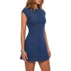 image:imageLYANER Womens Tie Knot Cap Sleeve Mini Denim Dress  Cutout Back Zipper Crew Neck Short Sleeve A Line Bodycon Western Vintage Short Jean DressesDark Blue