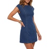 image:imageLYANER Womens Tie Knot Cap Sleeve Mini Denim Dress  Cutout Back Zipper Crew Neck Short Sleeve A Line Bodycon Western Vintage Short Jean DressesDark Blue