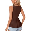 image:imageLYANER Womens V Neck Lace Ruffle Babydoll Tank Top Sleeveless Flowy Peplum Summer TopsChestnut Brown