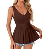 image:imageLYANER Womens V Neck Lace Ruffle Babydoll Tank Top Sleeveless Flowy Peplum Summer TopsChestnut Brown