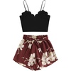 image:imageLYANER Womens 2 Piece Summer Outfits Cami Crop Top and Tropical Floral Shorts SetWine Red