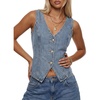 image:imageLYANER Womens Button Down V Neck Y2k Denim Cropped Tank Tops  Summer Sleeveless Asymmetric Hem Casual Vintage Crop Jean Vest OuterwearBlue