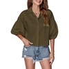 image:imageLYANER Womens Collar V Neck Button Down Lantern Short Sleeve Blouse Crop Top ShirtArmy Green