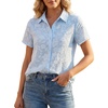 image:imageLYANER Womens Jacquard Floral Collared Button Down Short Sleeve Casual Blouse ShirtsLight Blue