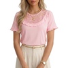 image:imageLYANER Womens Lace Trim Round Neck Ruffle Short Sleeve Cute Elegant TShirtsLight Pink