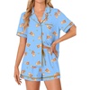 image:imageLYANER Womens Pajama Sets Striped Button Down Pj Set Sleepwear Shirt and Shorts Two Piece Lounge SetsBear Print
