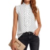 image:imageLYANER Womens Polka Dots Ruffle Ruched Mock Neck Button Sleeveless Dressy Casual Tank TopsWhite