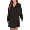 image:imageLYANER Womens Satin Long Sleeve Sleepshirt Button Down Nightgowns Heart Print Nightdress PJsBlack