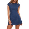 image:imageLYANER Womens Tie Knot Cap Sleeve Mini Denim Dress  Cutout Back Zipper Crew Neck Short Sleeve A Line Bodycon Western Vintage Short Jean DressesDark Blue