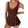 image:imageLYANER Womens V Neck Lace Ruffle Babydoll Tank Top Sleeveless Flowy Peplum Summer TopsChestnut Brown