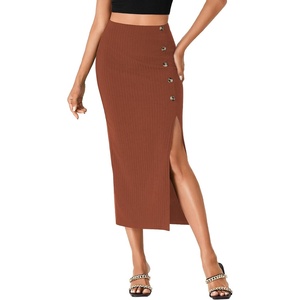 image:imageLYANER Womens High Waist Long Pencil Skirt Side Split Bodycon Party Club Night Out Midi SkirtsBrown