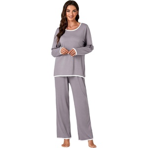 image:imageLYANER Womens Long SleeveLadies Soft Pjs Lounge Set Sleepwear Pajama SetGray