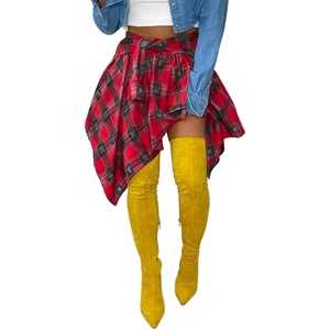 image:imageLYANER Womens Plaid Tie Front High Waist Pleated ALine Mini Short Skater SkirtRed
