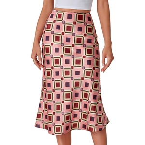 image:imageLYANER Womens Satin Silky Midi Skirt Elastic High Waist Zipper A Line Business Casual SkirtsPink Argyle