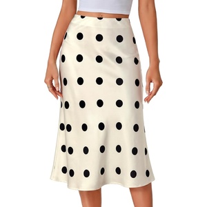 image:imageLYANER Womens Satin Silky Midi Skirt Elastic High Waist Zipper A Line Business Casual SkirtsWhite Polka Dot