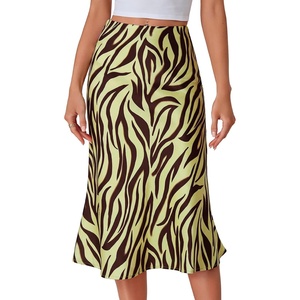 image:imageLYANER Womens Satin Silky Midi Skirt Elastic High Waist Zipper A Line Business Casual SkirtsYellow Zebra