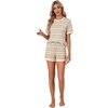 image:imageLYANER Womens 2 Piece Cute Lounge Set  Striped Crew neck Short Sleeve Tops and Shorts Soft Sleepwear Pajama Sets for WomenBeige