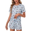 image:imageLYANER Womens 2 Piece Cute Lounge Set  Striped Crew neck Short Sleeve Tops and Shorts Soft Sleepwear Pajama Sets for WomenBlack Penguin