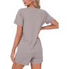 image:imageLYANER Womens 2 Piece Cute Lounge Set  Striped Crew neck Short Sleeve Tops and Shorts Soft Sleepwear Pajama Sets for WomenGray