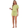 image:imageLYANER Womens 2 Piece Cute Lounge Set  Striped Crew neck Short Sleeve Tops and Shorts Soft Sleepwear Pajama Sets for WomenLight Green