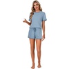 image:imageLYANER Womens 2 Piece Cute Lounge Set  Striped Crew neck Short Sleeve Tops and Shorts Soft Sleepwear Pajama Sets for WomenSky Blue
