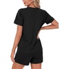 image:imageLYANER Womens 2 Piece Cute Lounge Set  Striped Crew neck Short Sleeve Tops and Shorts Soft Sleepwear Pajama Sets for WomenSolid Black