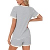 image:imageLYANER Womens 2 Piece Cute Lounge Set  Striped Crew neck Short Sleeve Tops and Shorts Soft Sleepwear Pajama Sets for WomenWhite