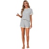 image:imageLYANER Womens 2 Piece Cute Lounge Set  Striped Crew neck Short Sleeve Tops and Shorts Soft Sleepwear Pajama Sets for WomenWhite