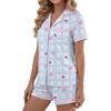 image:imageLYANER Womens Cotton Pajamas Set Button Short Sleeve Shirt with Shorts Set PJs LoungewearSky Blue Print