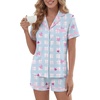 image:imageLYANER Womens Cotton Pajamas Set Button Short Sleeve Shirt with Shorts Set PJs LoungewearSky Blue Print