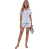 image:imageLYANER Womens Cotton Pajamas Set Button Short Sleeve Shirt with Shorts Set PJs LoungewearSky Blue Print