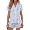 image:imageLYANER Womens Cotton Pajamas Set Button Short Sleeve Shirt with Shorts Set PJs LoungewearSky Blue Print