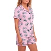 image:imageLYANER Womens Heart Print Pajamas Sets  Button Short Sleeve Shirt With Elastic High Waisted Shorts Sleepwear Pjs Lounge SetAnimal Pink