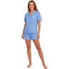 image:imageLYANER Womens Heart Print Pajamas Sets  Button Short Sleeve Shirt With Elastic High Waisted Shorts Sleepwear Pjs Lounge SetAzure