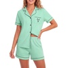 image:imageLYANER Womens Heart Print Pajamas Sets  Button Short Sleeve Shirt With Elastic High Waisted Shorts Sleepwear Pjs Lounge SetBean Green