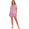 image:imageLYANER Womens Heart Print Pajamas Sets  Button Short Sleeve Shirt With Elastic High Waisted Shorts Sleepwear Pjs Lounge SetBegonia Pink