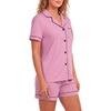 image:imageLYANER Womens Heart Print Pajamas Sets  Button Short Sleeve Shirt With Elastic High Waisted Shorts Sleepwear Pjs Lounge SetBegonia Pink