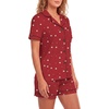 image:imageLYANER Womens Heart Print Pajamas Sets  Button Short Sleeve Shirt With Elastic High Waisted Shorts Sleepwear Pjs Lounge SetBow Burgundy