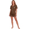 image:imageLYANER Womens Heart Print Pajamas Sets  Button Short Sleeve Shirt With Elastic High Waisted Shorts Sleepwear Pjs Lounge SetBrown