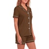 image:imageLYANER Womens Heart Print Pajamas Sets  Button Short Sleeve Shirt With Elastic High Waisted Shorts Sleepwear Pjs Lounge SetBrown