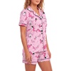 image:imageLYANER Womens Heart Print Pajamas Sets  Button Short Sleeve Shirt With Elastic High Waisted Shorts Sleepwear Pjs Lounge SetCartoon Pink