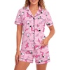 image:imageLYANER Womens Heart Print Pajamas Sets  Button Short Sleeve Shirt With Elastic High Waisted Shorts Sleepwear Pjs Lounge SetCartoon Pink