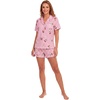image:imageLYANER Womens Heart Print Pajamas Sets  Button Short Sleeve Shirt With Elastic High Waisted Shorts Sleepwear Pjs Lounge SetCherry Pink