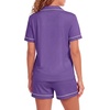 image:imageLYANER Womens Heart Print Pajamas Sets  Button Short Sleeve Shirt With Elastic High Waisted Shorts Sleepwear Pjs Lounge SetDark Purple
