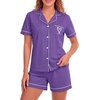 image:imageLYANER Womens Heart Print Pajamas Sets  Button Short Sleeve Shirt With Elastic High Waisted Shorts Sleepwear Pjs Lounge SetDark Purple